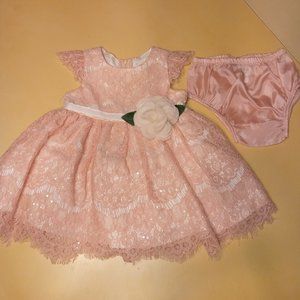Rare Editions Peach Lace dress and bloomers - Size 6-9m